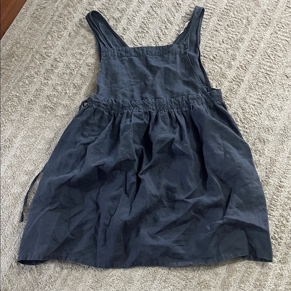 Listicle Navy House Dress Apron Pinafore Dress Jumper 100% Linen Medium